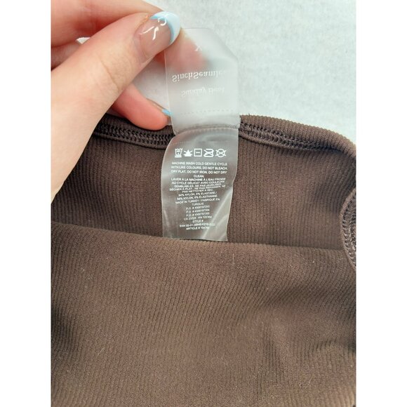 Sunday Best Brown Ribbed Seamless Bodysuit With Spaghetti Straps #6439 - Picture 4 of 7